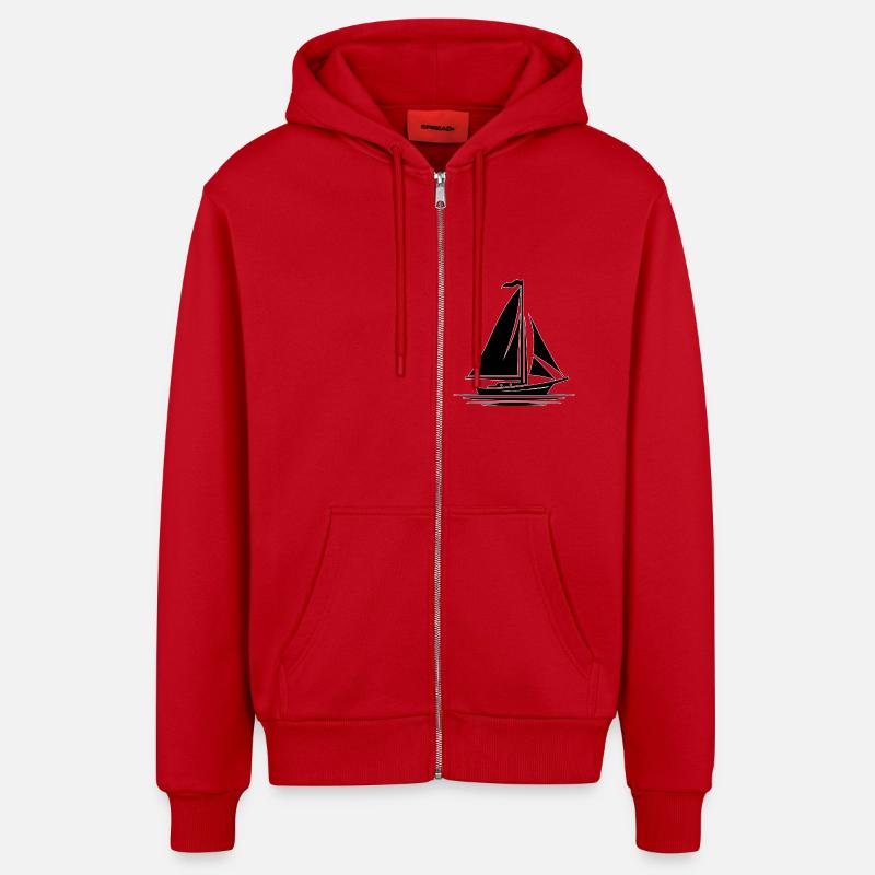 Contour du voilier - Veste à capuche bio décontractée fabriquée en UE - rouge