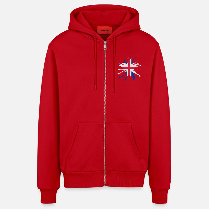 Union Jack blob - Veste à capuche bio décontractée fabriquée en UE - rouge