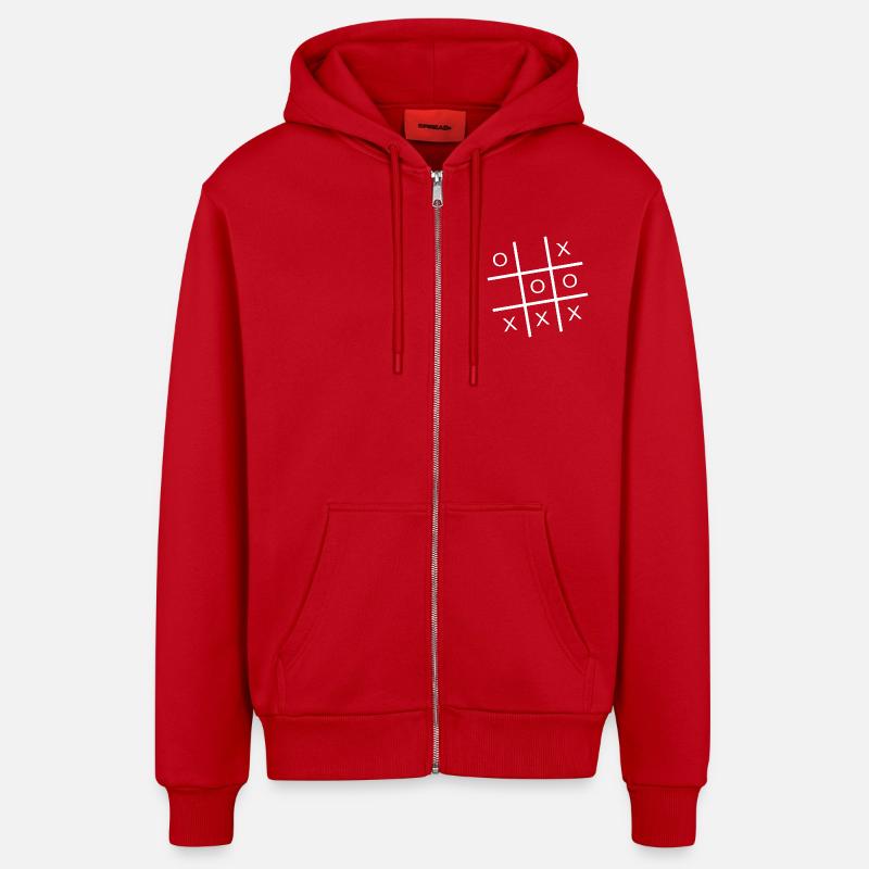 Tic Tac Toe Grid Game - Organic Relaxed Hooded Jacket Made in EU - red