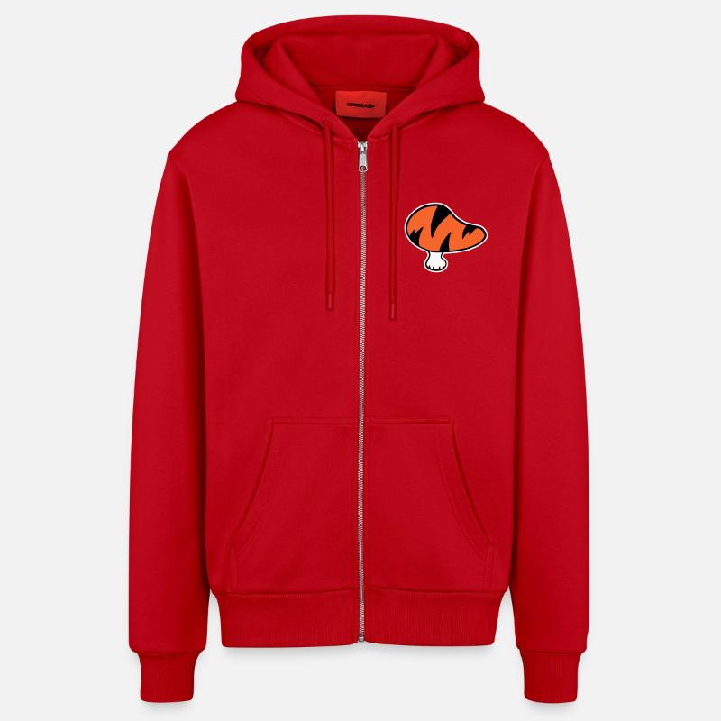 Tiger Mushroom Logo STICK Variant - Organic Relaxed Hooded Jacket Made in EU - red