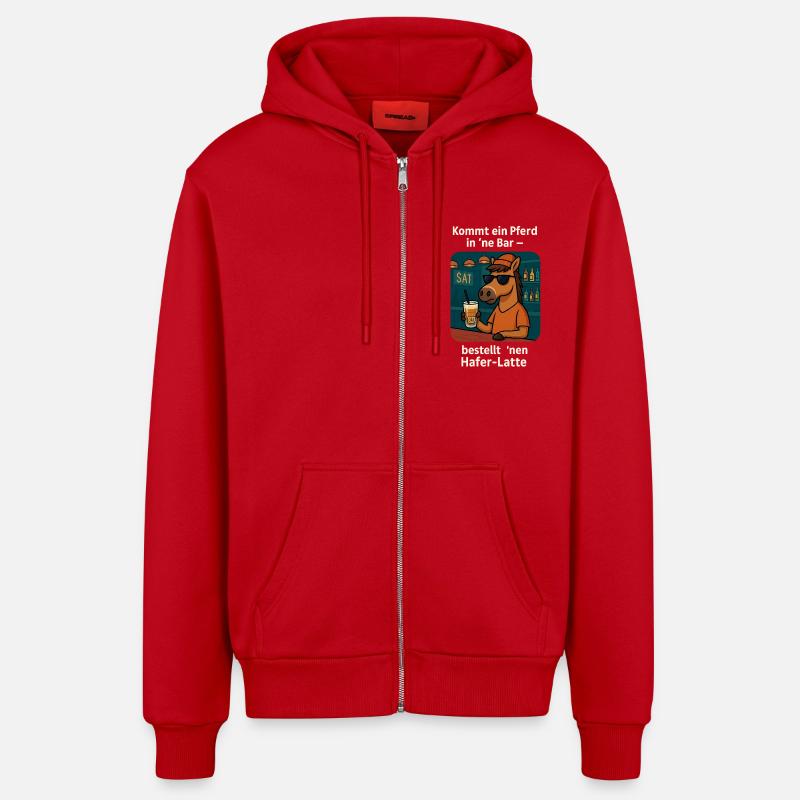 Cheval au Bar Oat Latte - Veste à capuche bio décontractée fabriquée en UE - rouge
