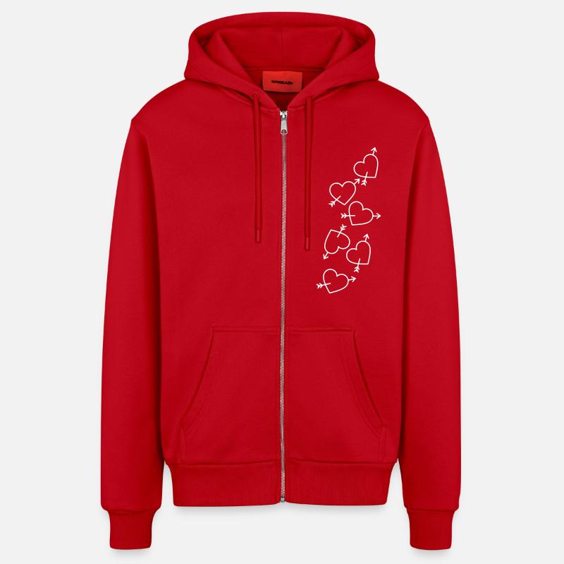 Coeurs Flèche Amoureux - Veste à capuche bio décontractée fabriquée en UE - rouge