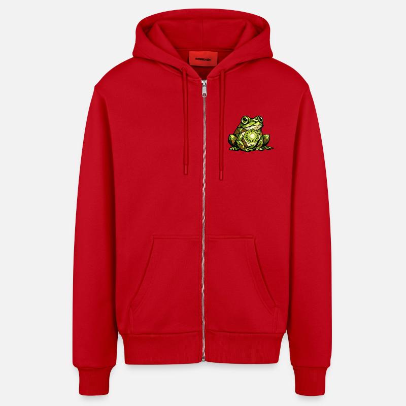 Version cubisme de grenouille kiwi - Veste à capuche bio décontractée fabriquée en UE - rouge