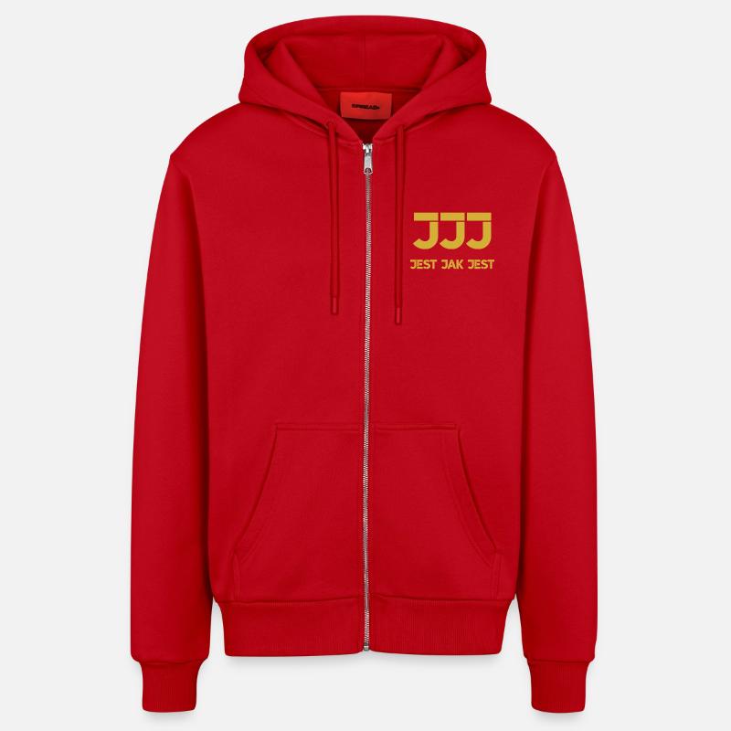 C’est ce que c’est - logo - Veste à capuche bio décontractée fabriquée en UE - rouge