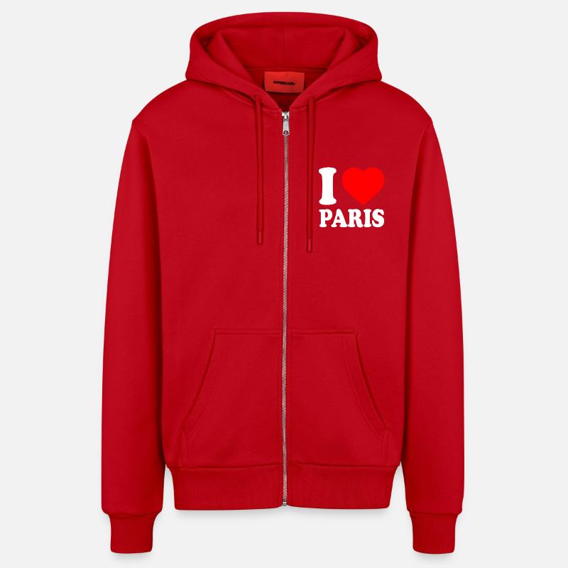 I love paris - Veste à capuche bio décontractée fabriquée en UE - rouge