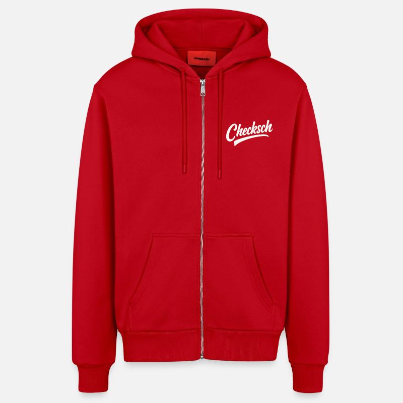 Checksch Retro Script - Organic Relaxed Kapuzenjacke Made in EU - Rot