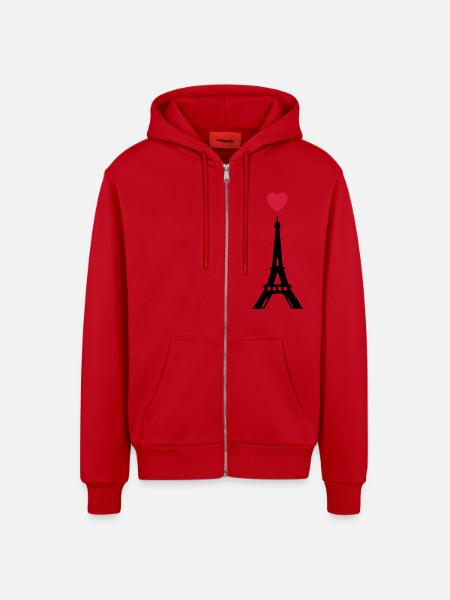 eiffel tower love - Organic Relaxed Hooded Jacket Made in EU - red