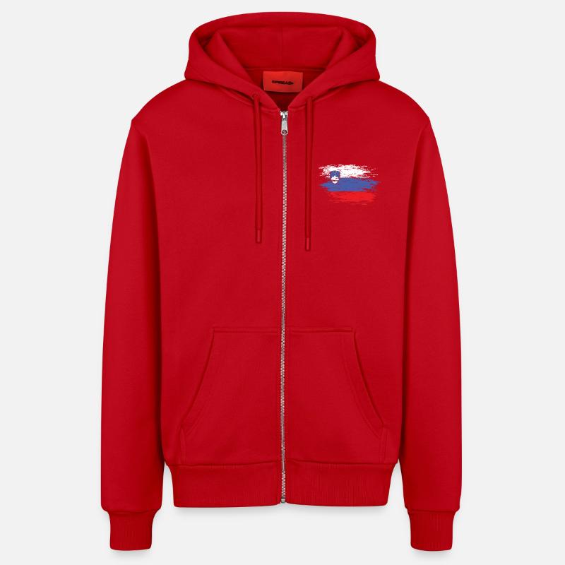 Drapeau de la Slovénie utilisé - Veste à capuche bio décontractée fabriquée en UE - rouge