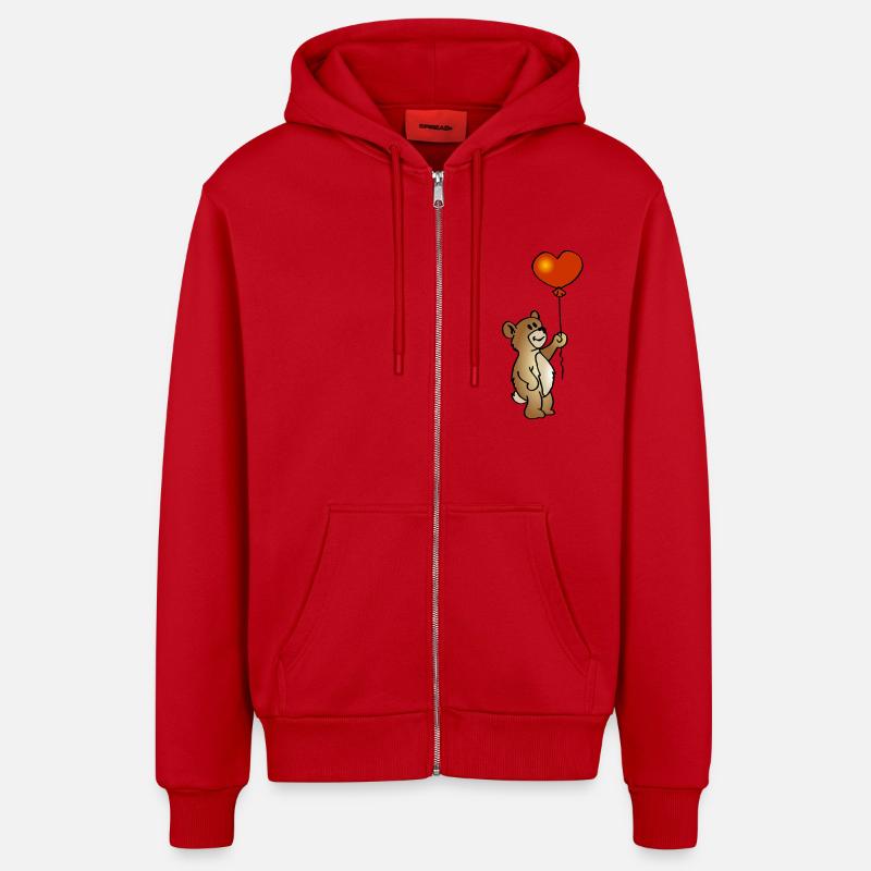 Teddy avec le coeur - Veste à capuche bio décontractée fabriquée en UE - rouge