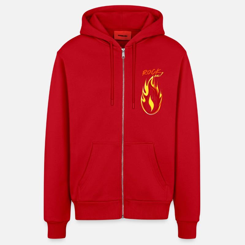 Rock on Fire & Flame - Veste à capuche bio décontractée fabriquée en UE - rouge