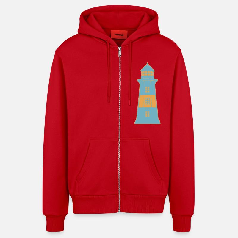 Phare sur la côte maritime - Veste à capuche bio décontractée fabriquée en UE - rouge