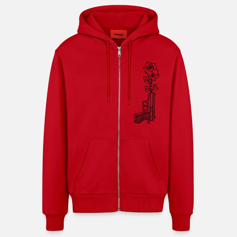 fleur de pistolet - Veste à capuche bio décontractée fabriquée en UE - rouge