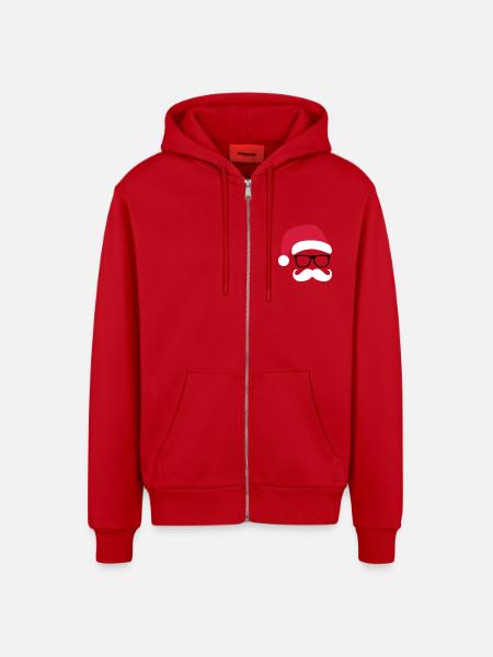 Funny Santa Claus with nerd glasses and mustache - Organic relaxed hættejakke made in EU - rød