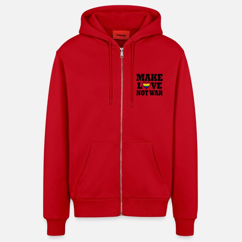 Make love not war - Veste à capuche bio décontractée fabriquée en UE - rouge