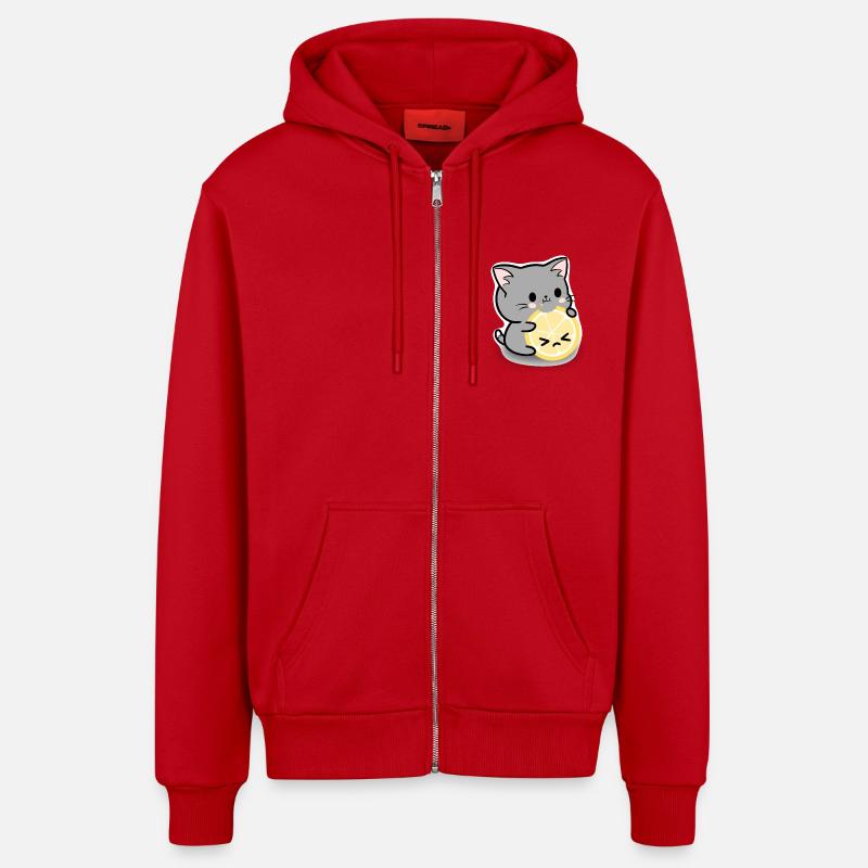Chat citron - Veste à capuche bio décontractée fabriquée en UE - rouge