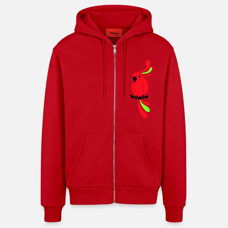 perroquet - Veste à capuche bio décontractée fabriquée en UE - rouge