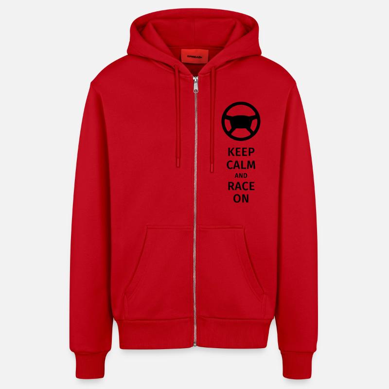 keep calm and race on - Veste à capuche bio décontractée fabriquée en UE - rouge