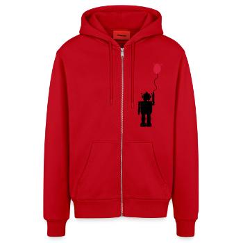 Roboterluftballon Hinten - Organic Relaxed Kapuzenjacke Made in EU - Rot - Vorne