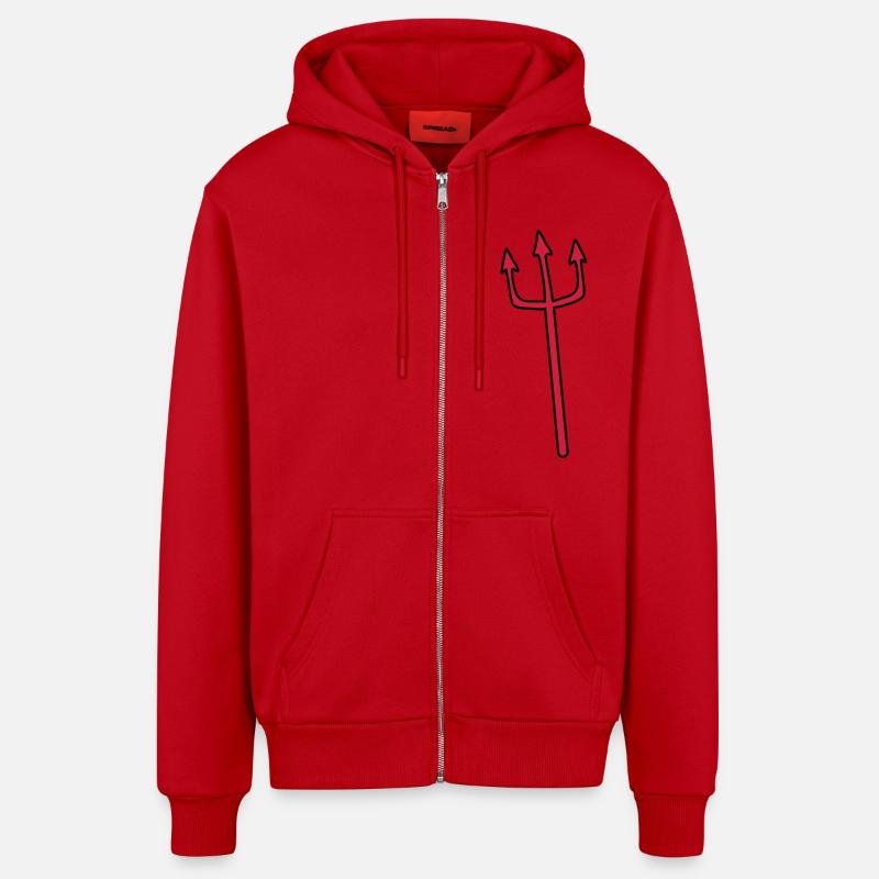 Devil Trident weapon lancing - Organic Relaxed Hooded Jacket Made in EU - red