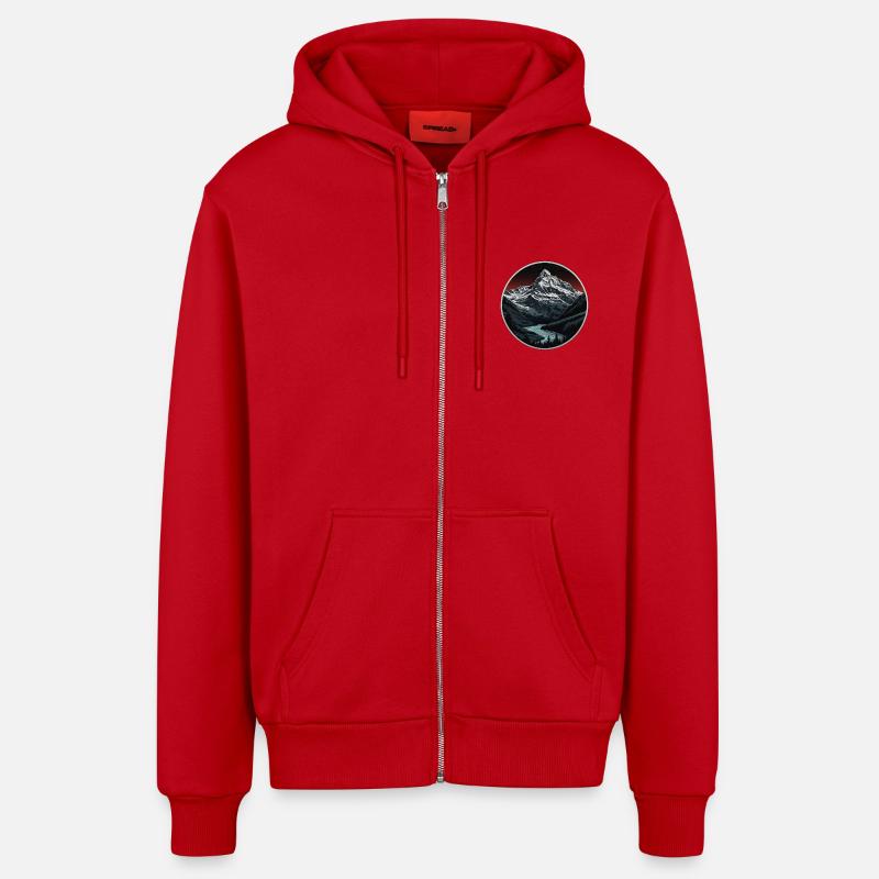 Schweizer Berge - Organic Relaxed Kapuzenjacke Made in EU - Rot