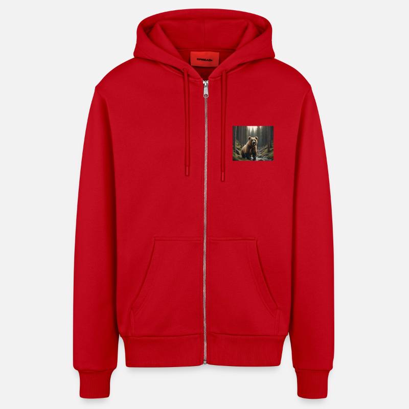 Bear ours - Veste à capuche bio décontractée fabriquée en UE - rouge