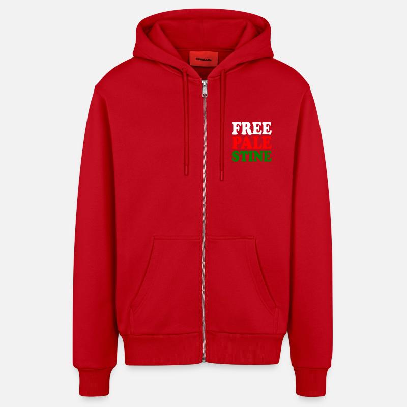 Free palestine - Veste à capuche bio décontractée fabriquée en UE - rouge