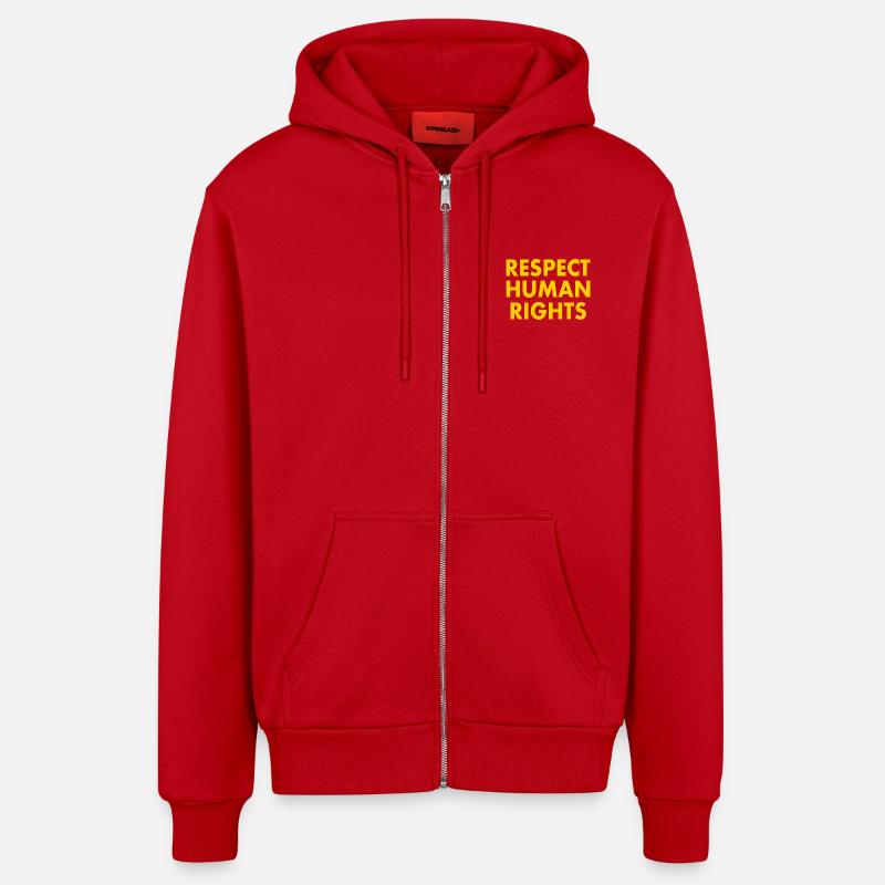 Respect human rights - Veste à capuche bio décontractée fabriquée en UE - rouge