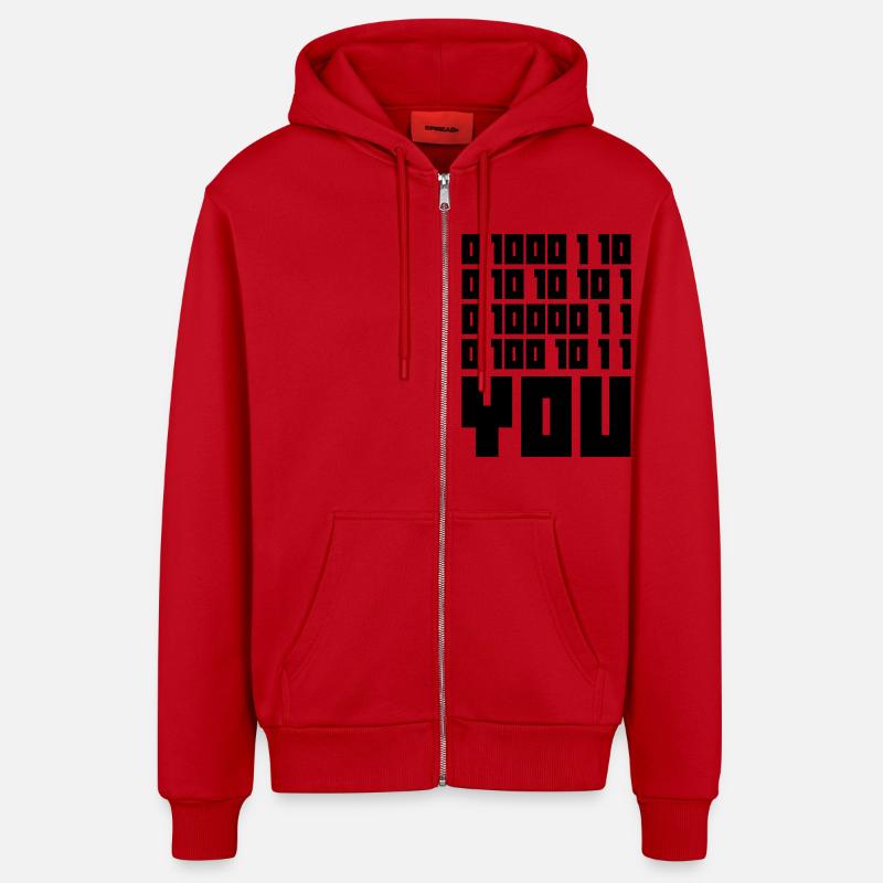 FUCK YOU - Binary code - Organic Relaxed Hooded Jacket Made in EU - red