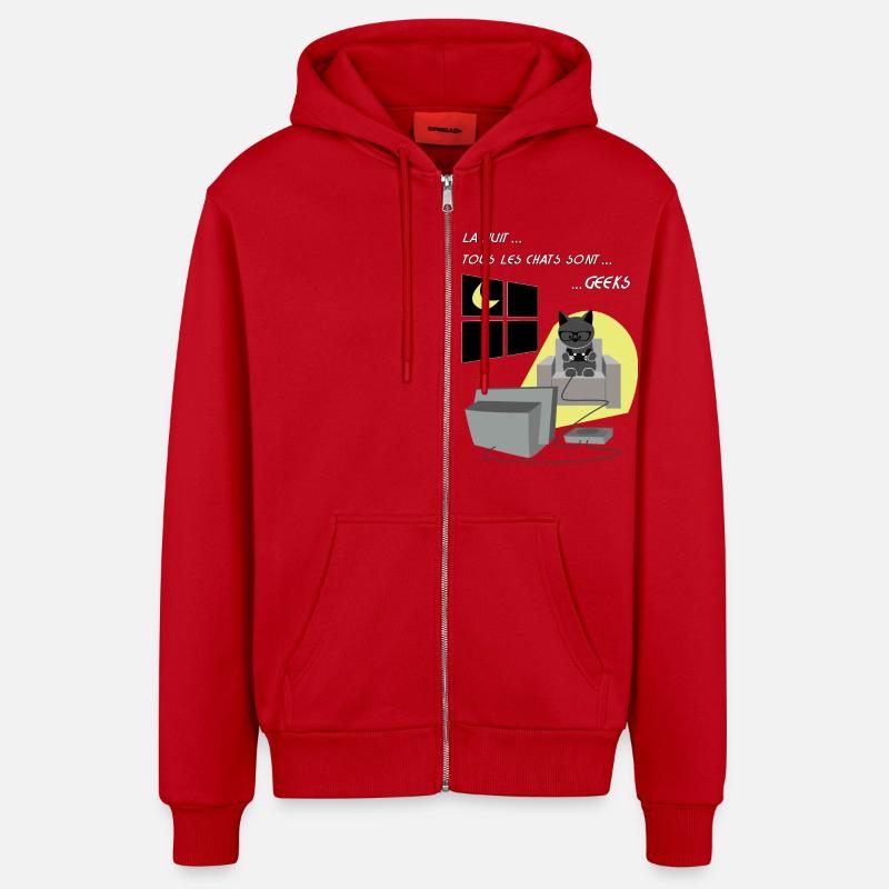 chats geeks - Veste à capuche bio décontractée fabriquée en UE - rouge
