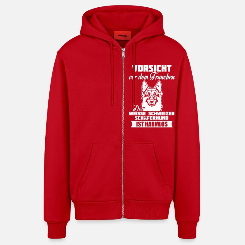 Berger Suisse blanc - attention - Veste à capuche bio décontractée fabriquée en UE - rouge