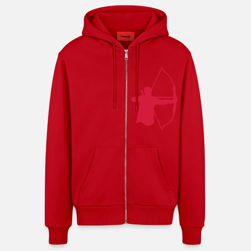 Bogenschießen Bogenschießen Logo bogenschieben6 - Organic Relaxed Kapuzenjacke Made in EU - Rot