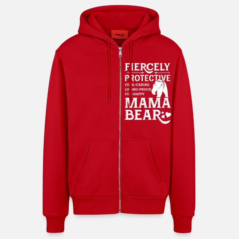 Fiercely Protective Mama Bear - Organic Relaxed Hooded Jacket Made in EU - red