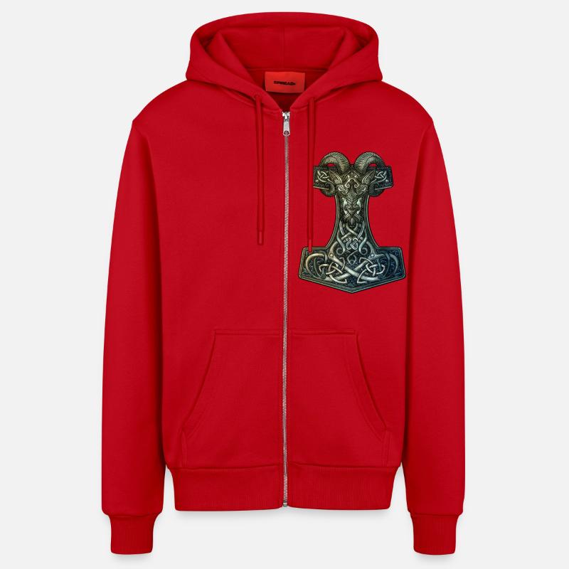 Mjölnir - Veste à capuche bio décontractée fabriquée en UE - rouge