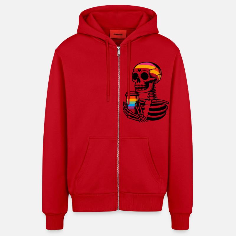 Squelette with coffee - Squelette Coffee - Veste à capuche bio décontractée fabriquée en UE - rouge