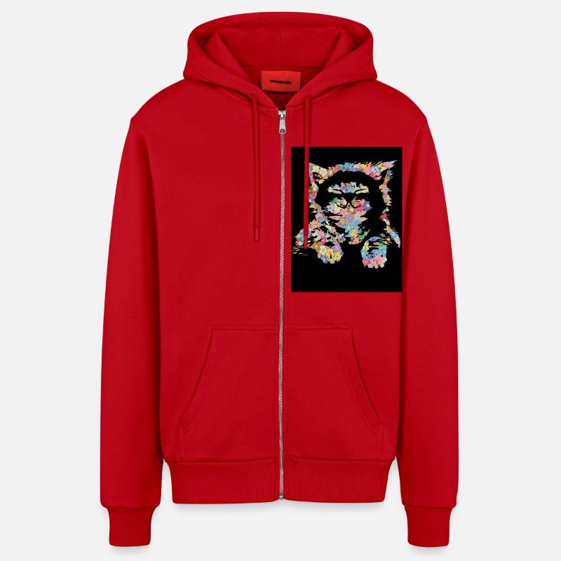 Chat - Veste à capuche bio décontractée fabriquée en UE - rouge
