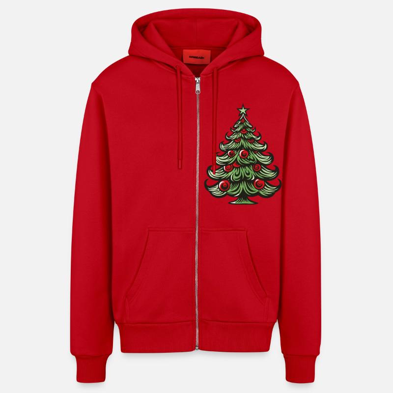 Arbre de Noël - Veste à capuche bio décontractée fabriquée en UE - rouge