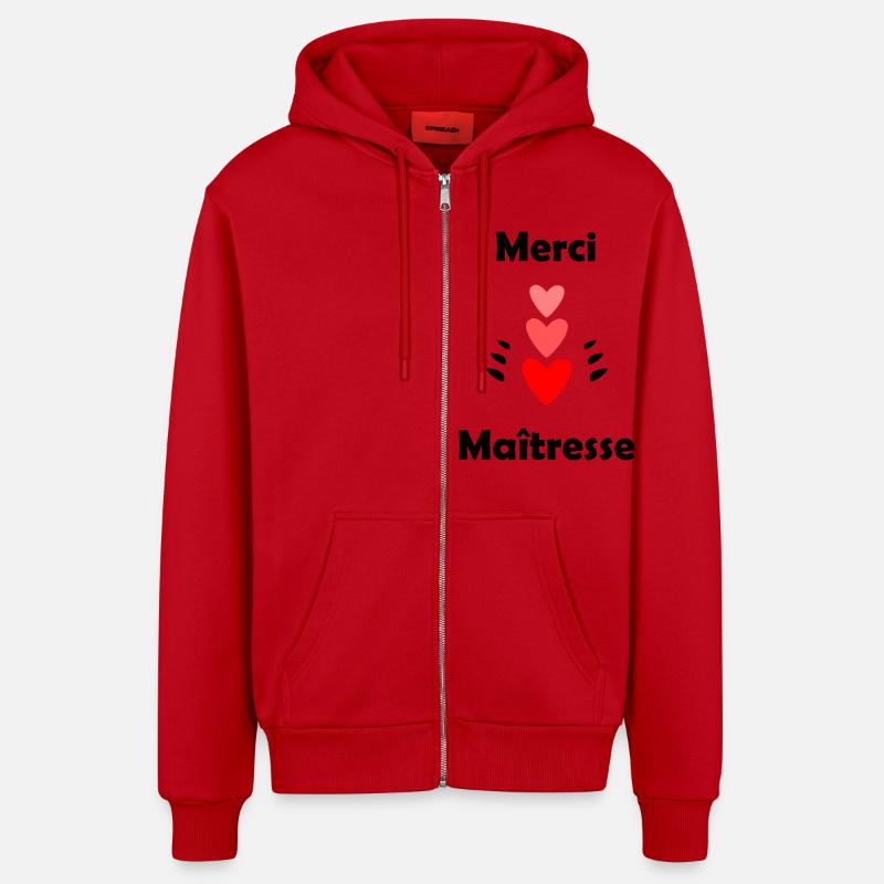MAÎTRESSE. MERCI. MERCI MAÎTRESSE - Veste à capuche bio décontractée fabriquée en UE - rouge