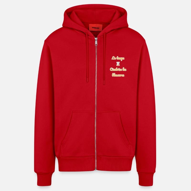 Le temps - Veste à capuche bio décontractée fabriquée en UE - rouge