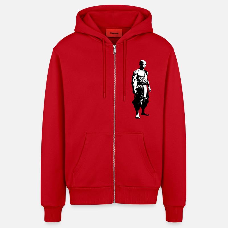 Moine Shaolin - Arts Martiaux Sticker - Veste à capuche bio décontractée fabriquée en UE - rouge