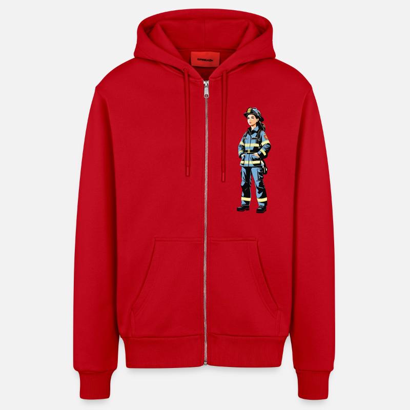 Pompier - Métier Design Sticker - Veste à capuche bio décontractée fabriquée en UE - rouge