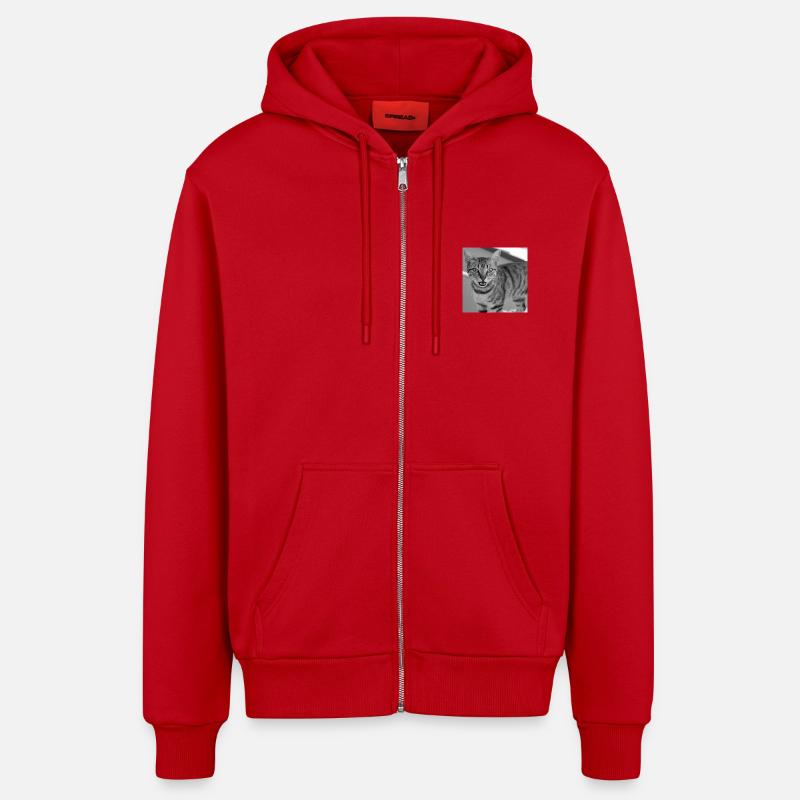 Portrait de chat blanc-noir - Veste à capuche bio décontractée fabriquée en UE - rouge