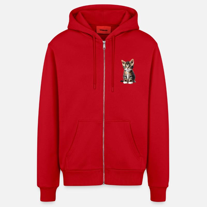 Chat - chaton - Veste à capuche bio décontractée fabriquée en UE - rouge
