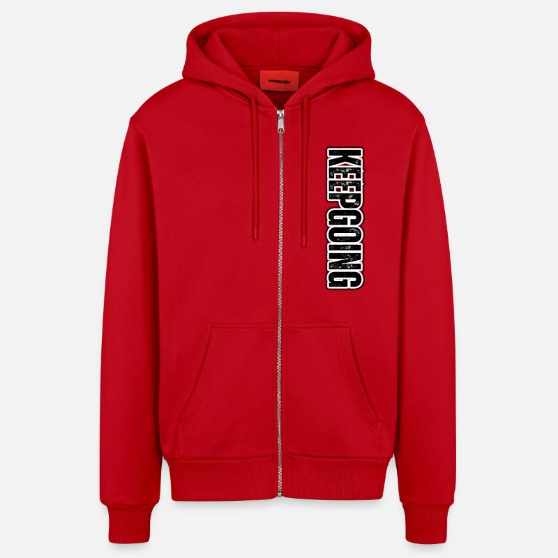 KEEP GOING – Motivational Vertical Pattern - Organic Relaxed Hooded Jacket Made in EU - red