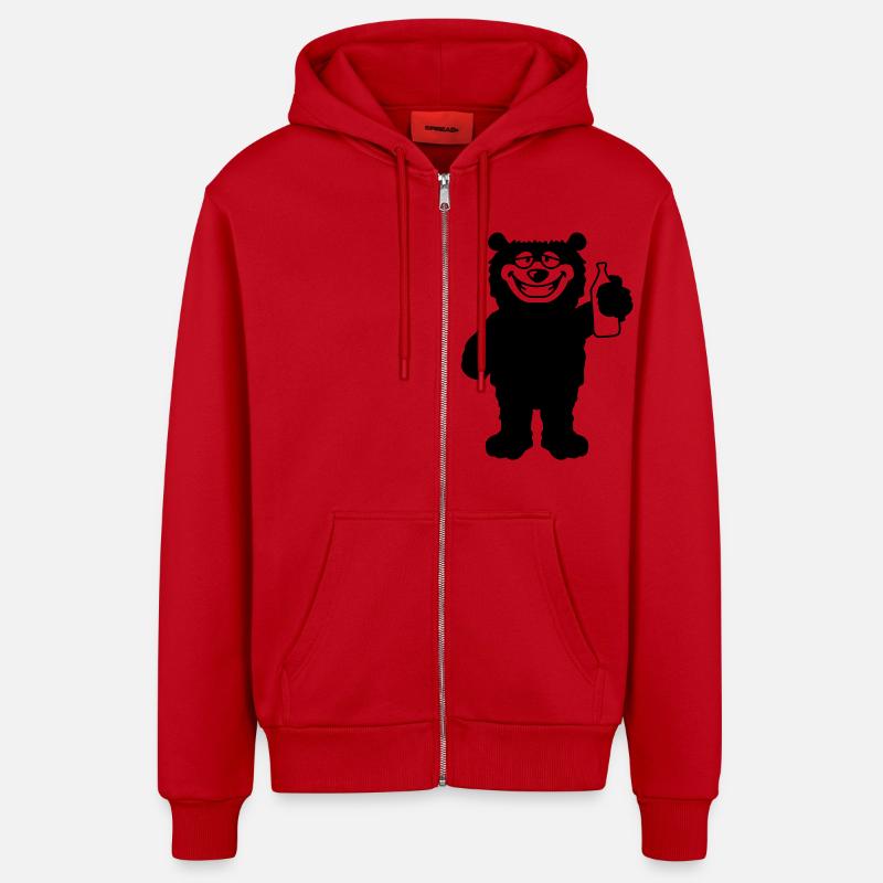 drunk_bear - Veste à capuche bio décontractée fabriquée en UE - rouge
