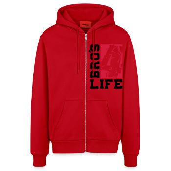 bros_4_life_cv2 - Organic Relaxed Hooded Jacket Made in EU - red - Front