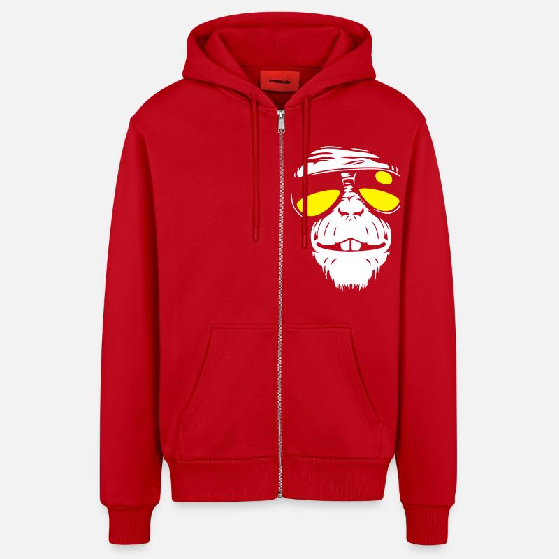 Cool Monkey - Coole Affe - Organic Relaxed Hooded Jacket Made in EU - red