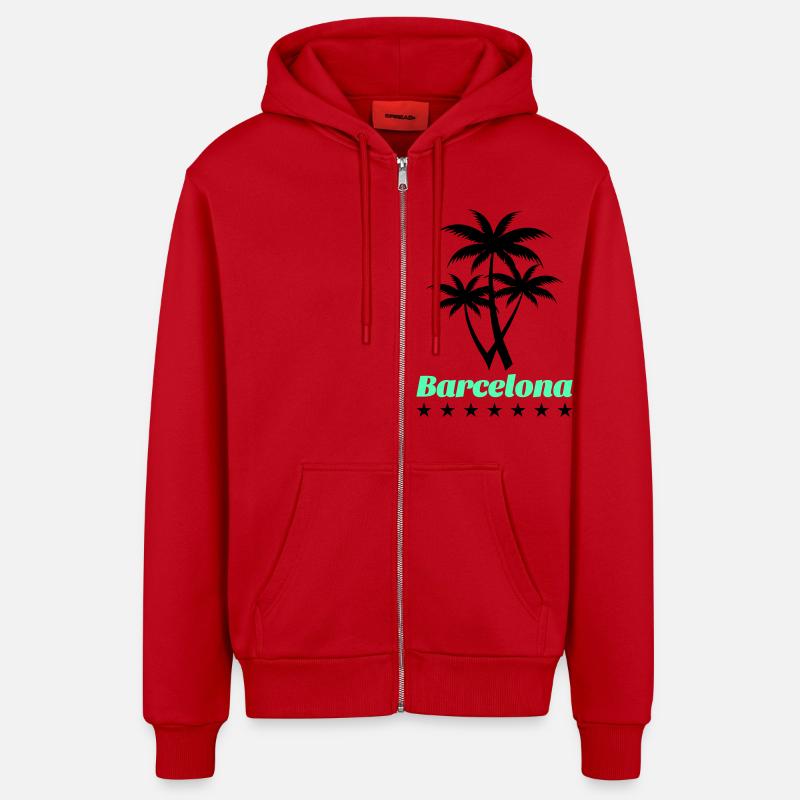 Barcelone - Veste à capuche bio décontractée fabriquée en UE - rouge