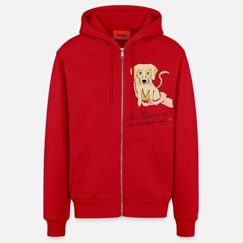 Bébé chien nommé Happy - Veste à capuche bio décontractée fabriquée en UE - rouge