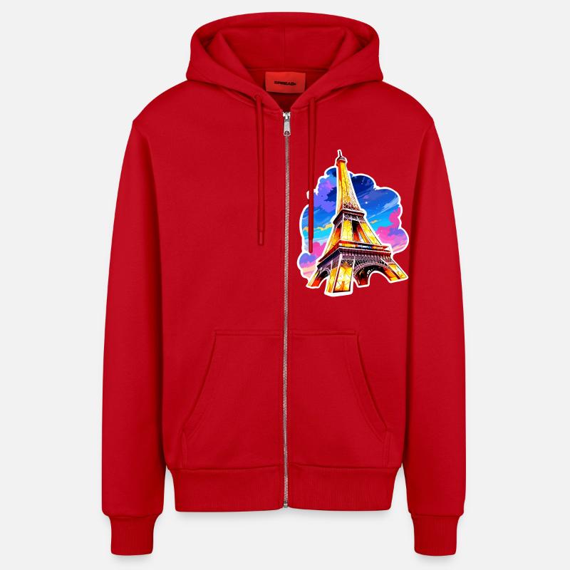 Eiffel tower #22 - Veste à capuche bio décontractée fabriquée en UE - rouge