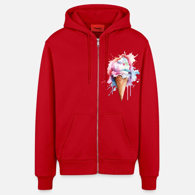 Crème glacée Crème glacée - Veste à capuche bio décontractée fabriquée en UE - rouge